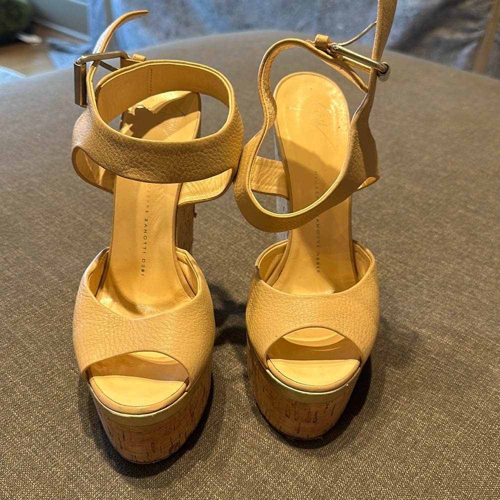 Giuseppe Zanotti Nude and Cork platform wedges- Sz. 36